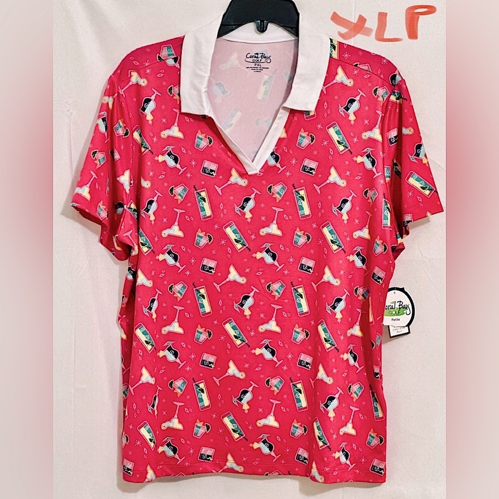 LADIES PINK GOLF SHIRT WITH MARTINI DESIGNS